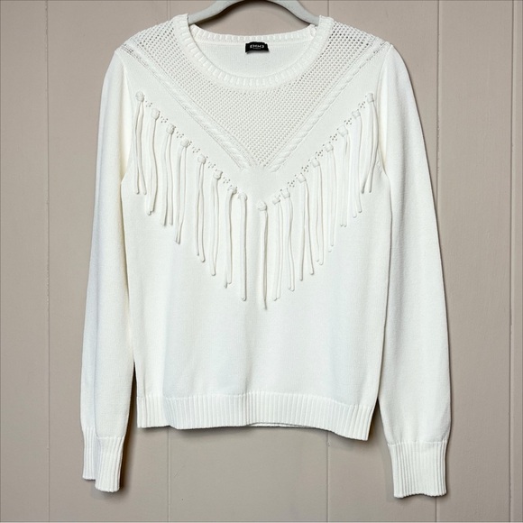 MARELLA Ivory Fringe Pullover Sweater XS off-white cream tassels neutral jumper - Picture 4 of 11